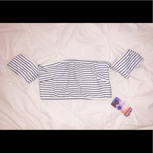 F21 (NWT) navy stripe carnival swim top